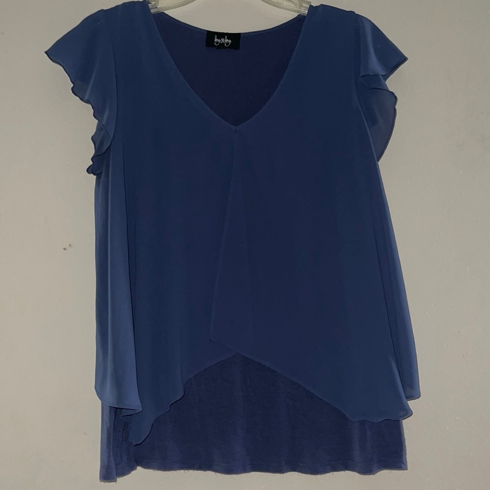 Blue Cap Sleeve Layered Top Size L!!